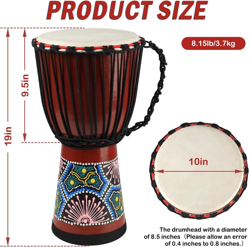 GOGHOST Wood Djembe Drum, 10'' x 19''Carved Mahogany African Drums with Goatskin Drumhead, West African Styled Professional Djembe Hand Drum for Adults Beginners - Image 2